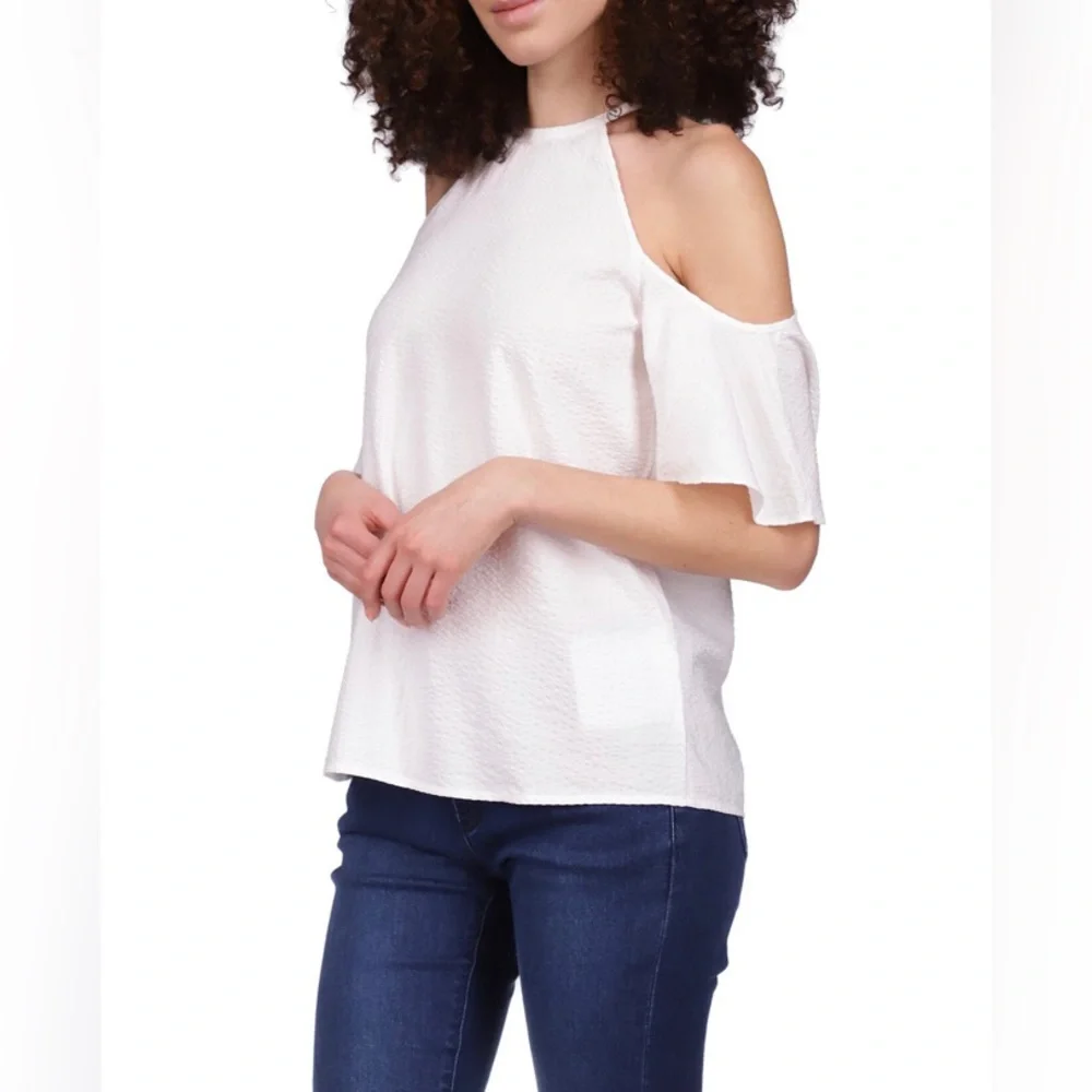 MICHAEL Michael Kors® White Seersucker Halter Style Cold Shoulder Top NWT - Picture 8 of 8